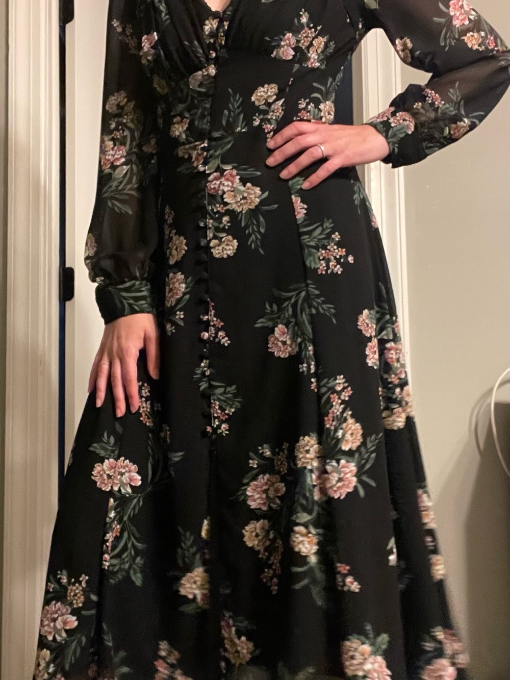 Astr The Label Black Floral Button-Front Maxi Dress Size M NWT